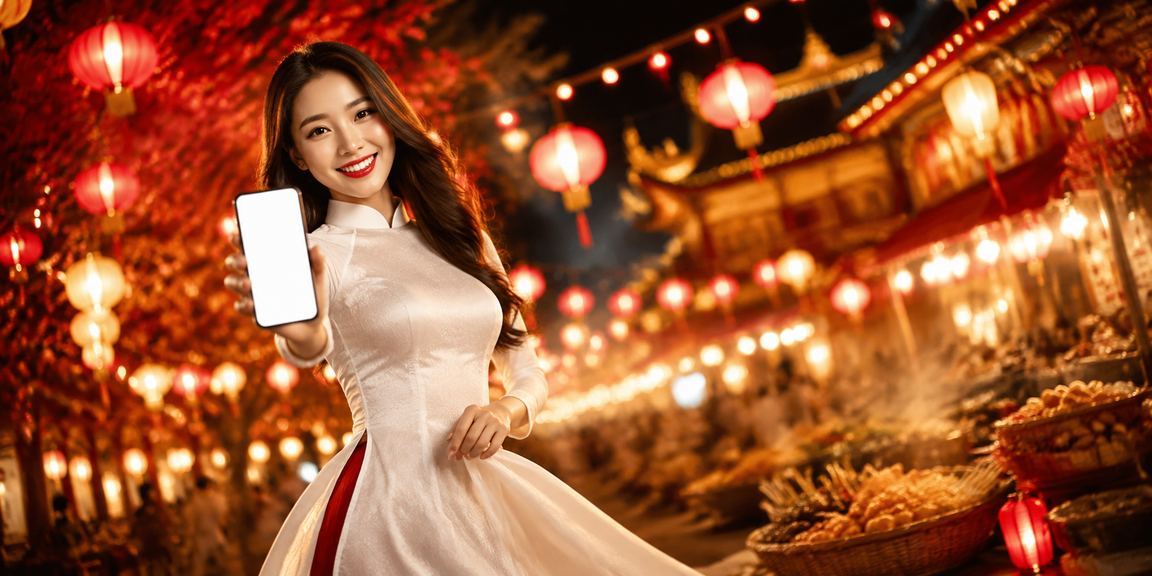 Người dùng tại Huế mặc áo dài truyền thống xem voucher casino trên điện thoại di động